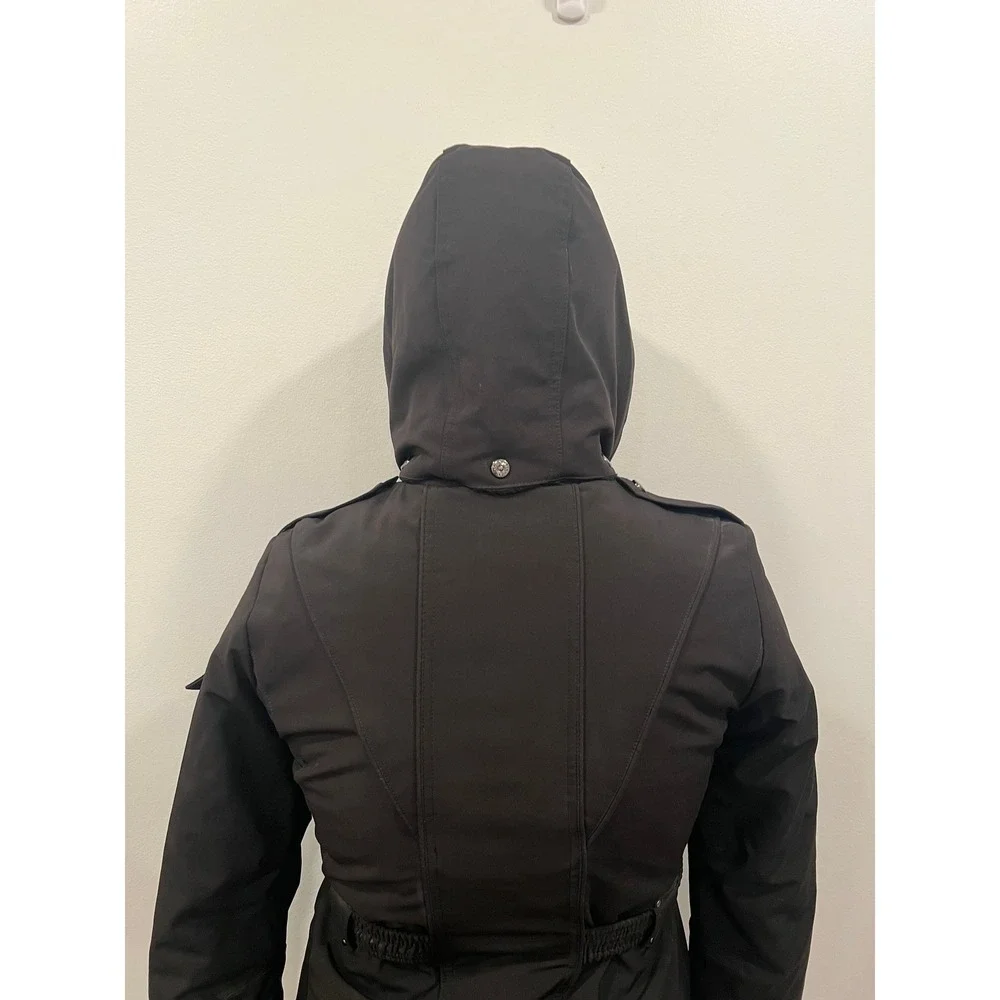 ZX BLK Label Coat Jacket Womens Medium Black Belted Softshell Hooded Ski Parka